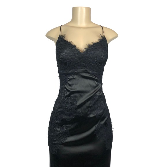 Lulus Satin Lace Trim Evening Gown Formal Maxi Dress Size 8 Party Prom Y2K Goth - Picture 4 of 12